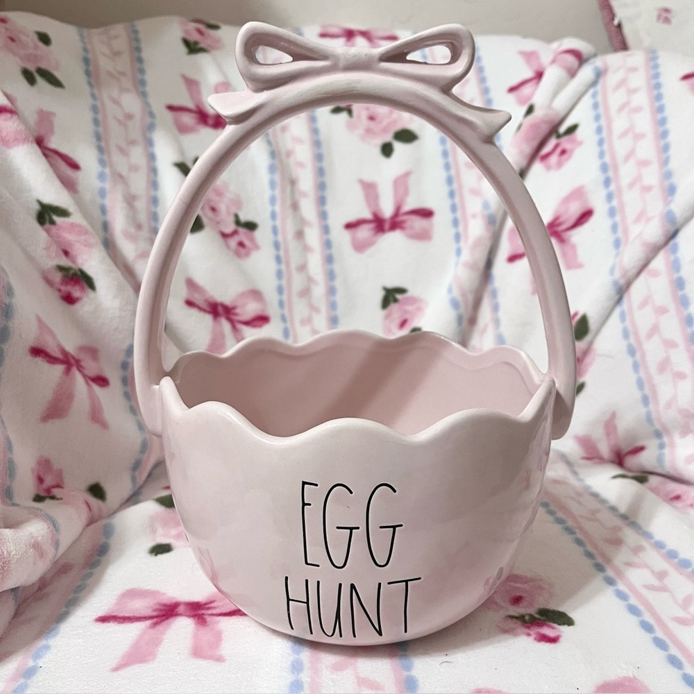 Rae Dunn EGG HUNT Pink Ceramic Easter Basket Artisan Collection By Magenta Bow